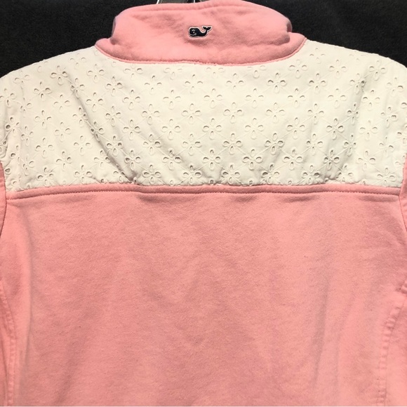 Vineyard Vines Shep Shirt Women’s Pink White Lace Whale 1/4 Zip Pullover Size M - Picture 8 of 11